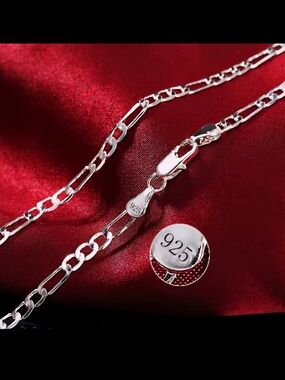 Sterling Silver 925 Figaro Chain Necklace - Silver 24"